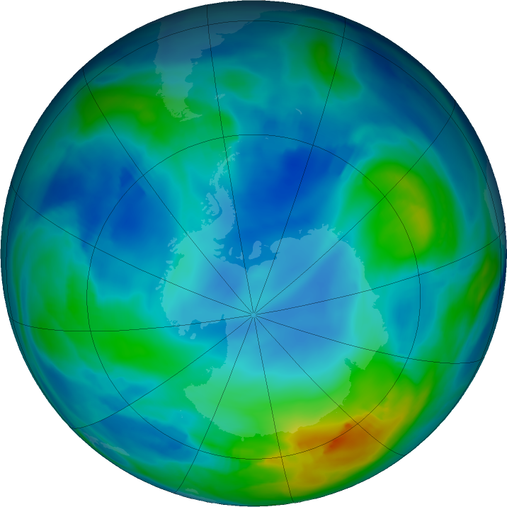 Antarctic ozone map for 27 May 2020